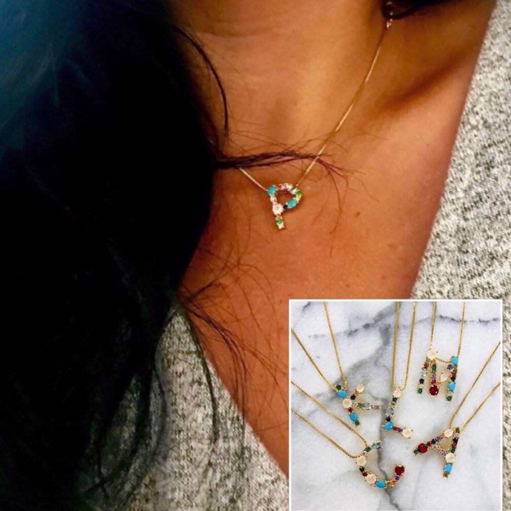 Multi-colored CZ & Stone Initial Necklaces-Boutique
